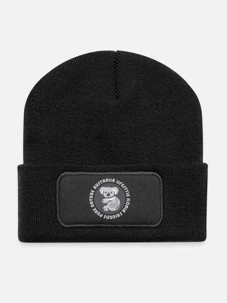 Australia Koala Emblem Bär Comic Cartoon Symbol - Recycelte Patch Beanie - Schwarz