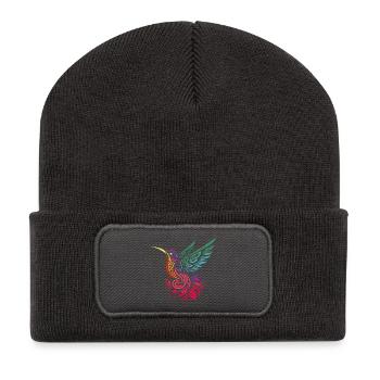 colibri oiseau mouche multicolore style tribal - Beanie recyclé à patch - charbon - Devant
