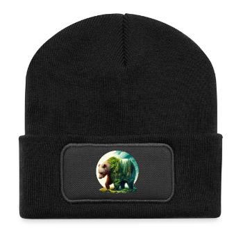 Bär mit Wald in der Silhouette - Recycelte Patch Beanie - Schwarz - Vorne