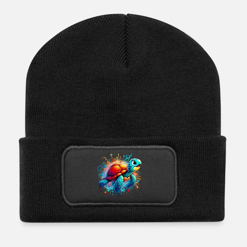 Schildkröte - Recycelte Patch Beanie - Schwarz