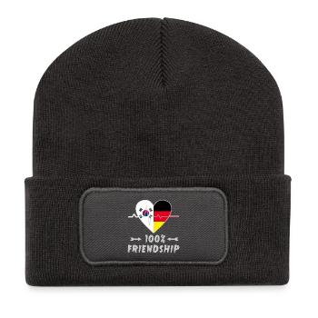 100 % amitié entre la Corée du Sud et l'Allemagne - Beanie recyclé à patch - charbon - Devant