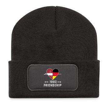 Lettland und Deutschland 100% Freundschaft - Recycelte Patch Beanie - Dunkelgrau - Vorne