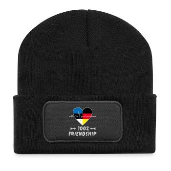 Estland und Deutschland 100% Freundschaft - Recycelte Patch Beanie - Schwarz - Vorne