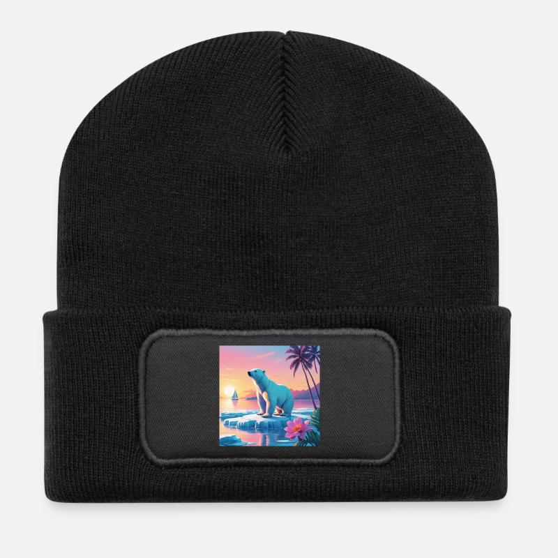 Eisbär im Urlaub - Recycelte Patch Beanie - Schwarz