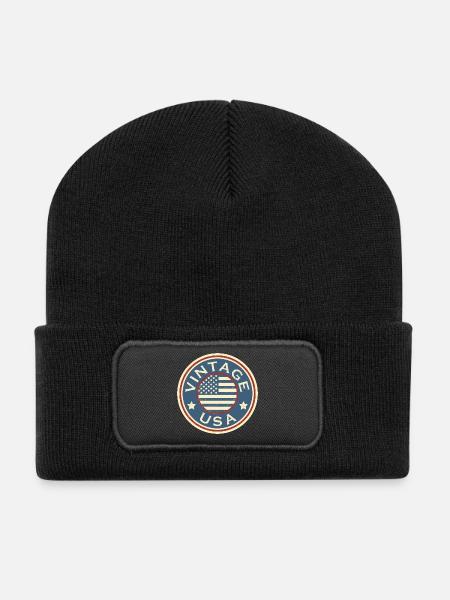 Vintage USA Grunge Style American Flag - Recycled Patch Beanie - black