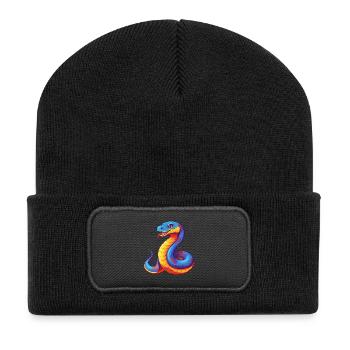 Anaconda Bunte Kawaii Cartoon Figur Clipart - Recycelte Patch Beanie - Schwarz - Vorne