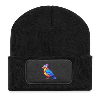 Blue Jay Colorful Kawaii Cartoon Character Clipart - Recycled Patch Beanie - black - Front
