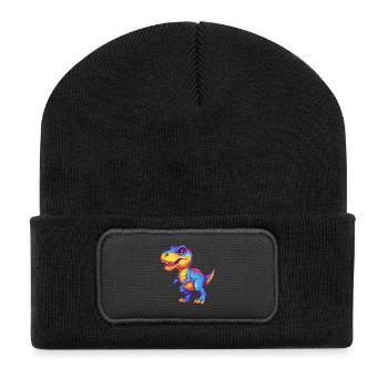 Dinosaur Colorful Kawaii Cartoon Character Clipart - Recycled Patch Beanie - black - Front
