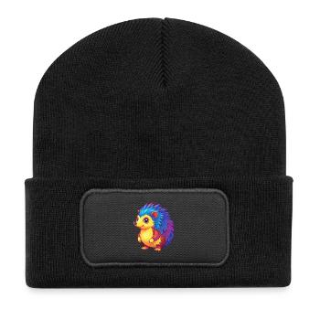 Igel Bunte Kawaii Cartoon Figur Clipart - Recycelte Patch Beanie - Schwarz - Vorne
