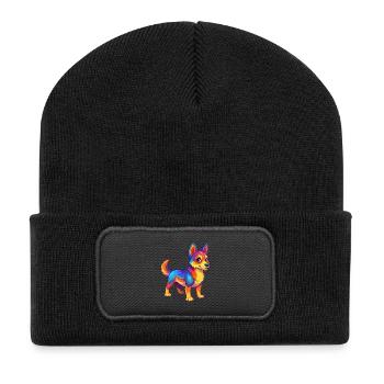 chien coloré kawaii dessin animé personnage clipart - Beanie recyclé à patch - noir - Devant