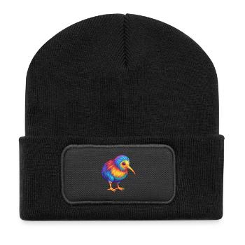 Kiwi Vogel Bunt Kawaii Cartoon Figur Tier - Recycelte Patch Beanie - Schwarz - Vorne