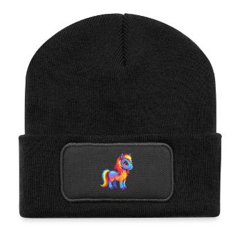 Pony Bunte Kawaii Cartoon Figur Clipart - Recycelte Patch Beanie - Schwarz - Vorne