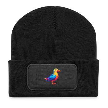 Möwe Bunte Kawaii Cartoon Charakter Clipart - Recycelte Patch Beanie - Schwarz - Vorne