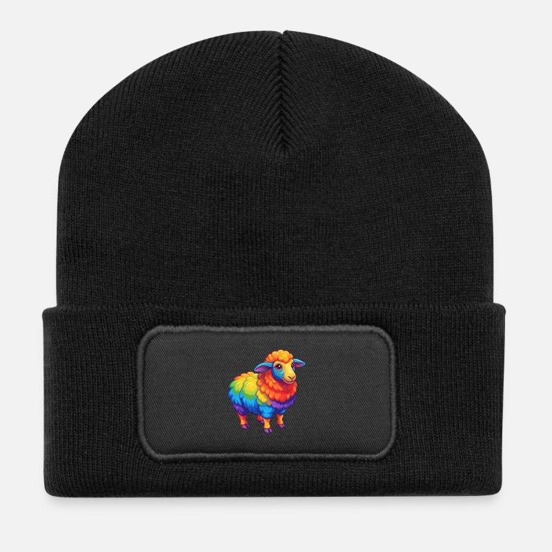 Schaf Bunte Kawaii Cartoon Figur Clipart - Recycelte Patch Beanie - Schwarz