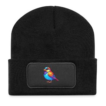 Moineau coloré Kawaii Dessin animé Personnage Clipart - Beanie recyclé à patch - noir - Devant