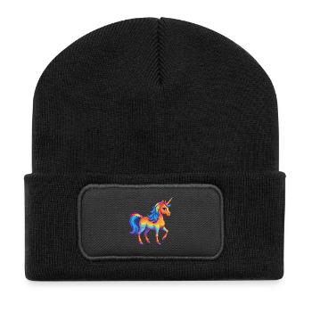 Licorne coloré Kawaii Dessin animé Personnage Clipart - Beanie recyclé à patch - noir - Devant