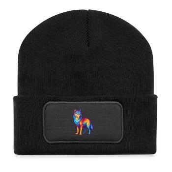 Wolf Bunte Kawaii Cartoon Figur Clipart - Recycelte Patch Beanie - Schwarz - Vorne