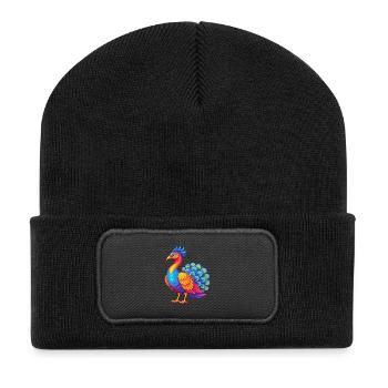 Peacock Colorful Kawaii Cartoon Character Clipart - Recycled Patch Beanie - black - Front