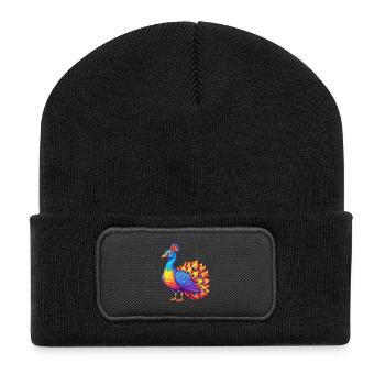 paon coloré kawaii personnage de dessin animé clipart - Beanie recyclé à patch - noir - Devant