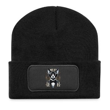 Cornish Rex Anzug Next Level Katze Geschenk - Recycelte Patch Beanie - Schwarz - Vorne