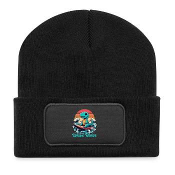 Mignon T-Rex Surfer Surfer Cadeau de surf - Beanie recyclé à patch - noir - Devant