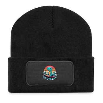 Süßer T-Rex Surfer Surferin Surfen Geschenk - Recycelte Patch Beanie - Schwarz - Vorne