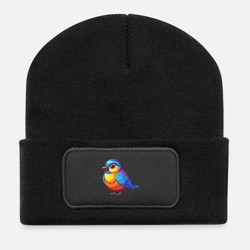 Chickadee Bunte Kawaii Cartoon Figur Vogel - Recycelte Patch Beanie - Schwarz