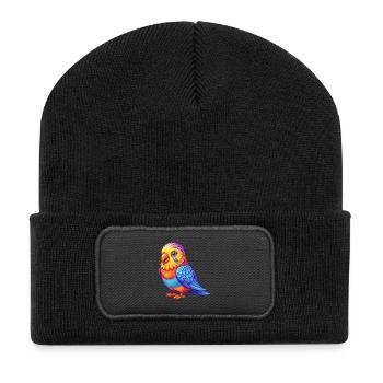 Budgerigar Colorful Kawaii Cartoon Character Bird - Recycled Patch Beanie - black - Front