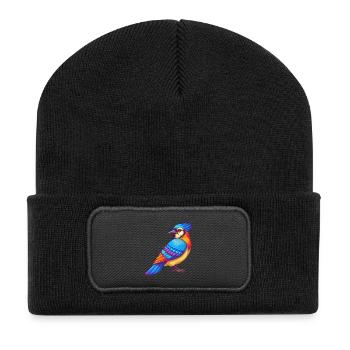 Blue Jay Colorful Kawaii Cartoon Character Bird - Recycled Patch Beanie - black - Front