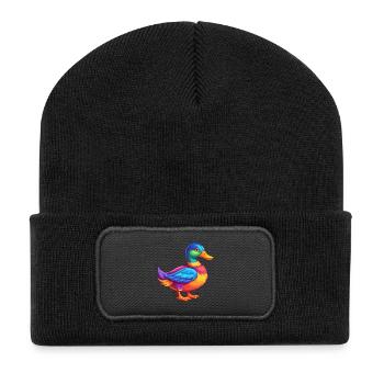 Mallard Colorful Kawaii Cartoon Character Bird - Recycled Patch Beanie - black - Front