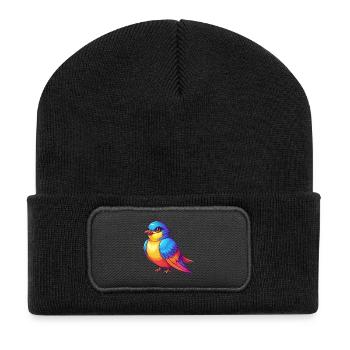 Schwalbe Bunte Kawaii Cartoon Figur Vogel - Recycelte Patch Beanie - Schwarz - Vorne
