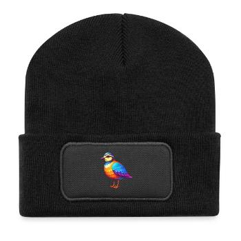 Regenpfeifer Bunte Kawaii Cartoon Figur Vogel - Recycelte Patch Beanie - Schwarz - Vorne