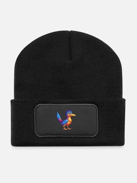 Roadrunner Bunte Kawaii Cartoon Figur Vogel - Recycelte Patch Beanie - Schwarz