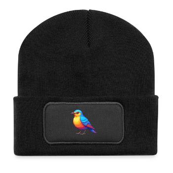 Spottdrossel Bunte Kawaii Cartoon Figur Vogel - Recycelte Patch Beanie - Schwarz - Vorne