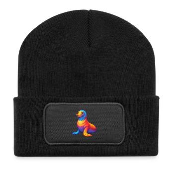 Lion de mer Kawaii coloré dessin animé Animal marin - Beanie recyclé à patch - noir - Devant