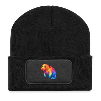 Seekuh Bunt Kawaii Cartoon Meerestier - Recycelte Patch Beanie - Schwarz - Vorne