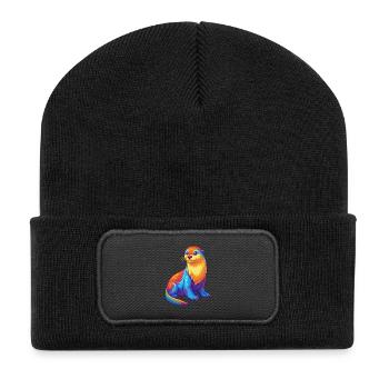 Loutre de mer Coloré Kawaii Dessin animé Animal marin - Beanie recyclé à patch - noir - Devant