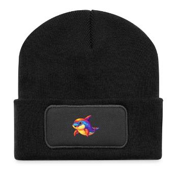 Orca Buntes Kawaii Cartoon Meerestier - Recycelte Patch Beanie - Schwarz - Vorne
