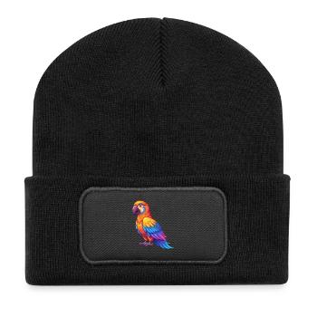 Papagei Bunte Kawaii Cartoon Figur Vogel - Recycelte Patch Beanie - Schwarz - Vorne