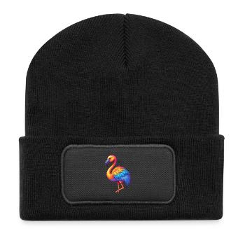 Flamingo Colorful Kawaii Cartoon Character Bird - Recycled Patch Beanie - black - Front