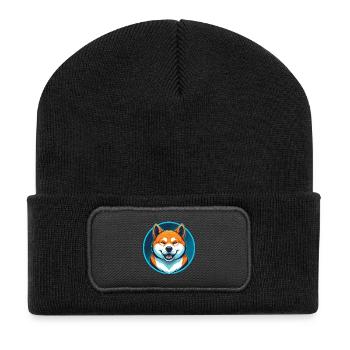 Akita chien mignon kawaii dessin animé animal animal de compagnie logo - Beanie recyclé à patch - noir - Devant