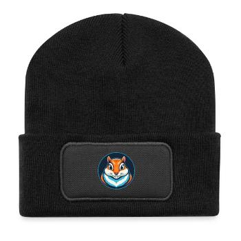 Chipmunk Niedliches Kawaii Cartoon Tier Haustier Logo - Recycelte Patch Beanie - Schwarz - Vorne