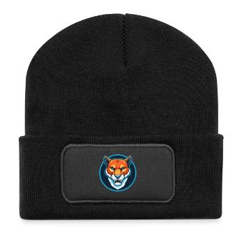 Cougar mignon kawaii dessin animé Clipart Animal Pet Logo - Beanie recyclé à patch - noir - Devant