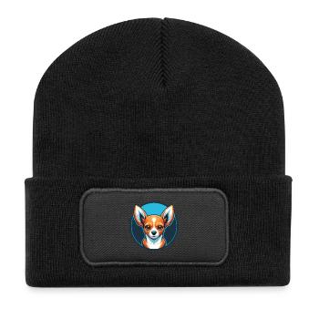 Chihuahua chien mignon kawaii dessin animé animal animal de compagnie logo - Beanie recyclé à patch - noir - Devant