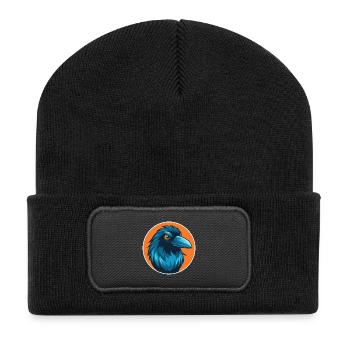 Crow Cute Kawaii Cartoon Clipart Animal Pet Logo - Recycled Patch Beanie - black - Front