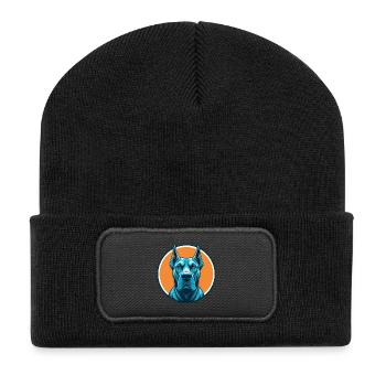 Dogue Allemand Chien Mignon Kawaii Dessin Animé Animal Animal Logo De Compagnie - Beanie recyclé à patch - noir - Devant