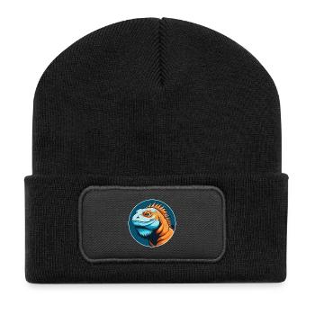 Leguan niedlich Kawaii Cartoon Clipart Tier Haustier Logo - Recycelte Patch Beanie - Schwarz - Vorne