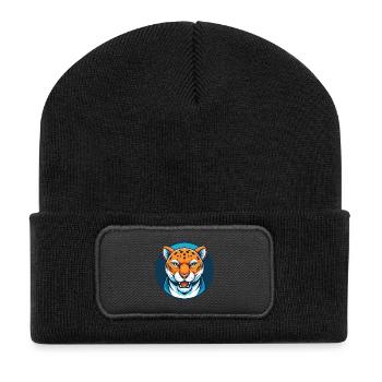 Jaguar Niedliche Kawaii Cartoon Clipart Tier Haustier Logo - Recycelte Patch Beanie - Schwarz - Vorne