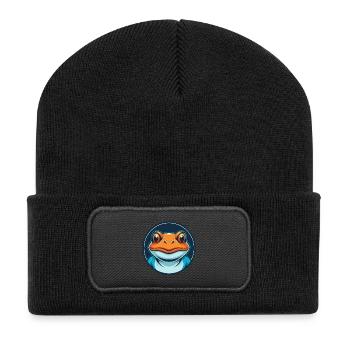 Frog Cute Kawaii Cartoon Clipart Animal Pet Logo - Recycled Patch Beanie - black - Front