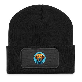 Labrador retriever chien Kawaii dessin animé logo pour animaux de compagnie - Beanie recyclé à patch - noir - Devant